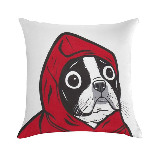 Boston Terrier in A Red Hoodie Soft Anti-Pilling Throw Pillow