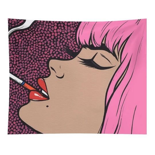 Pink Smoking Comic Girl Tapestry