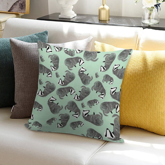 European Badger Pattern Soft Washable Throw Pillow