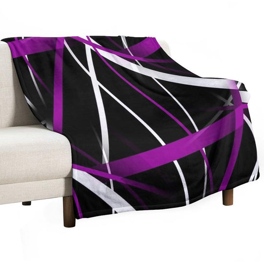Seamless Abstract Purple And White Lines On Black Pattern All-season Throw Blanket