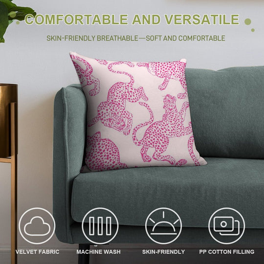 Preppy Pink Cheetah Pattern Soft Luxury Feel Throw Pillow