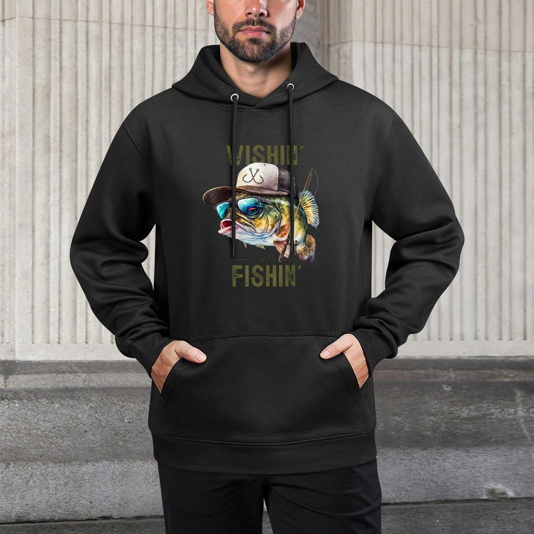 Wishing I Was Fishing Large Mouth Bass Funny Fisherman Fish Moisture-Wicking Hoodie