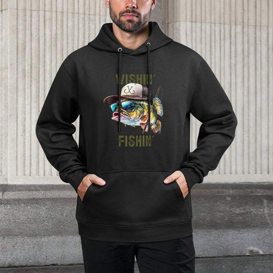 Wishing I Was Fishing Large Mouth Bass Funny Fisherman Fish Moisture-Wicking Hoodie