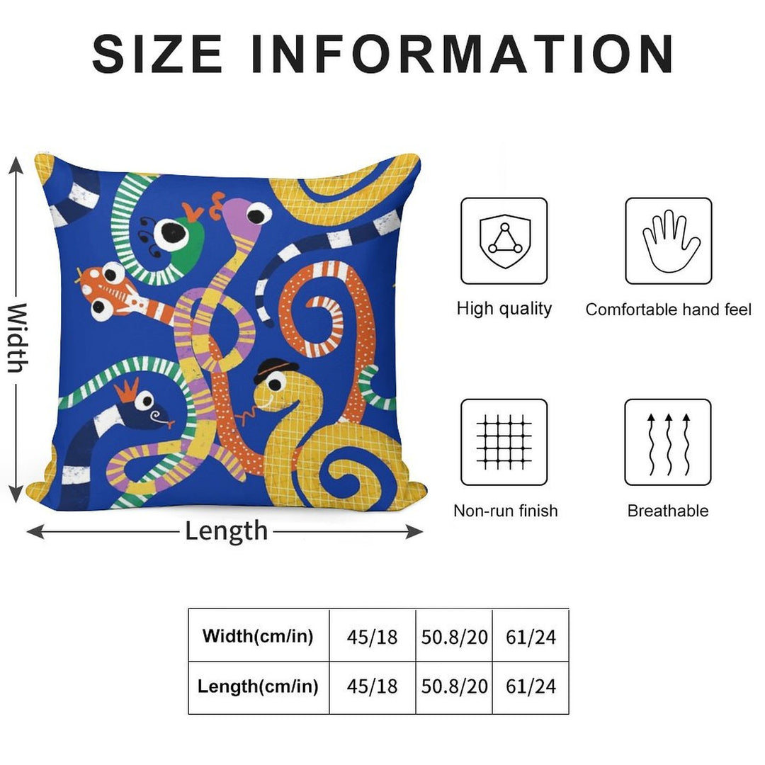 Cute Crazy Snakes Electric Blue Soft Short Plush Fabric Throw Pillow