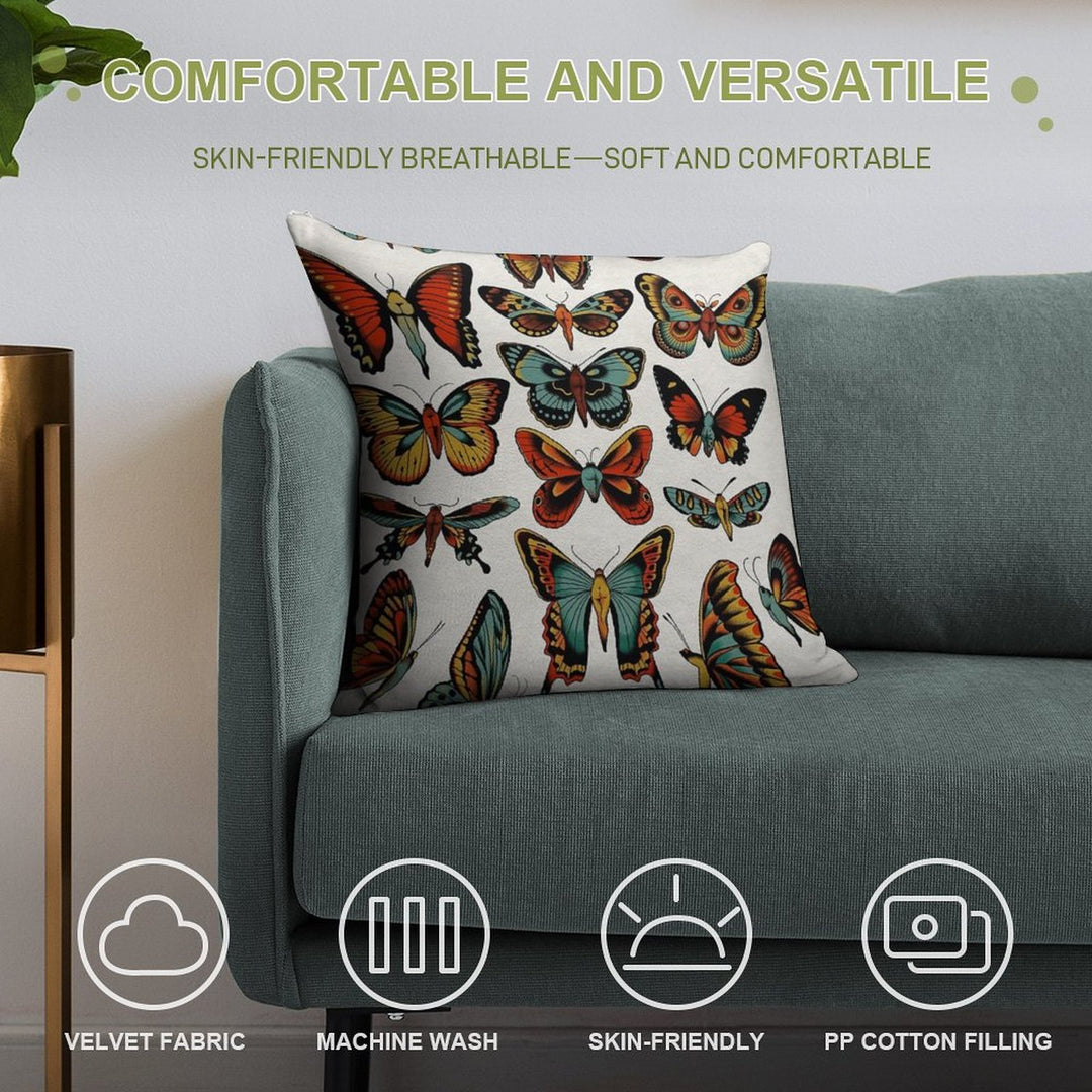 Butterflies Traditional Tattoo Flash Soft Multiple Sizes Throw Pillow