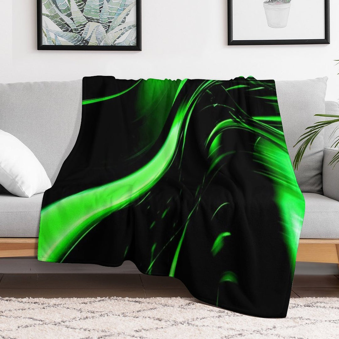 Lime Florescent Green And Black Swirling Abstract Design Pattern All-season Throw Blanket