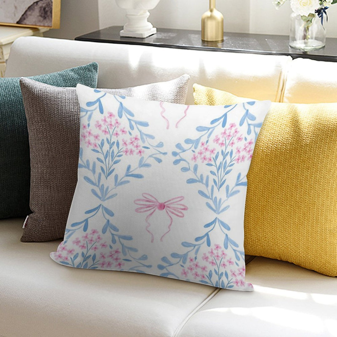 Pink And Blue Coquette Aesthetic &Cute Pretty Preppy Watercolor Pink Bows Soft Skin-Friendly Throw Pillow
