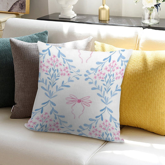 Pink And Blue Coquette Aesthetic &Cute Pretty Preppy Watercolor Pink Bows Soft Skin-Friendly Throw Pillow