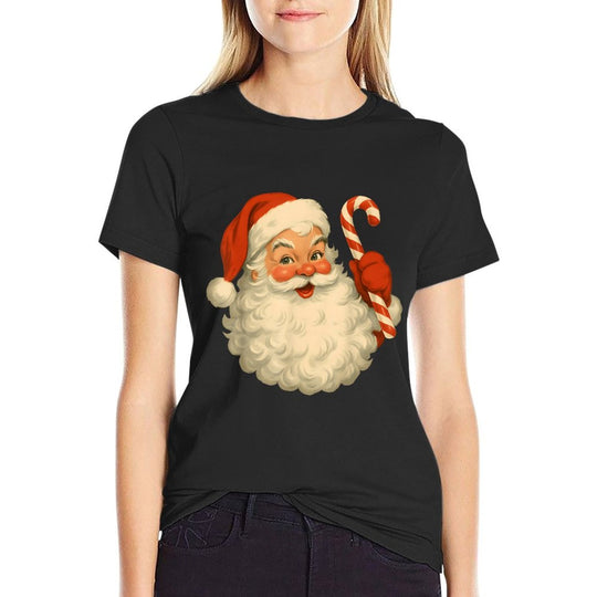 Pink Santa Claus Christmas Candy Cane Vintage Girl Women  Quick-drying T-Shirt