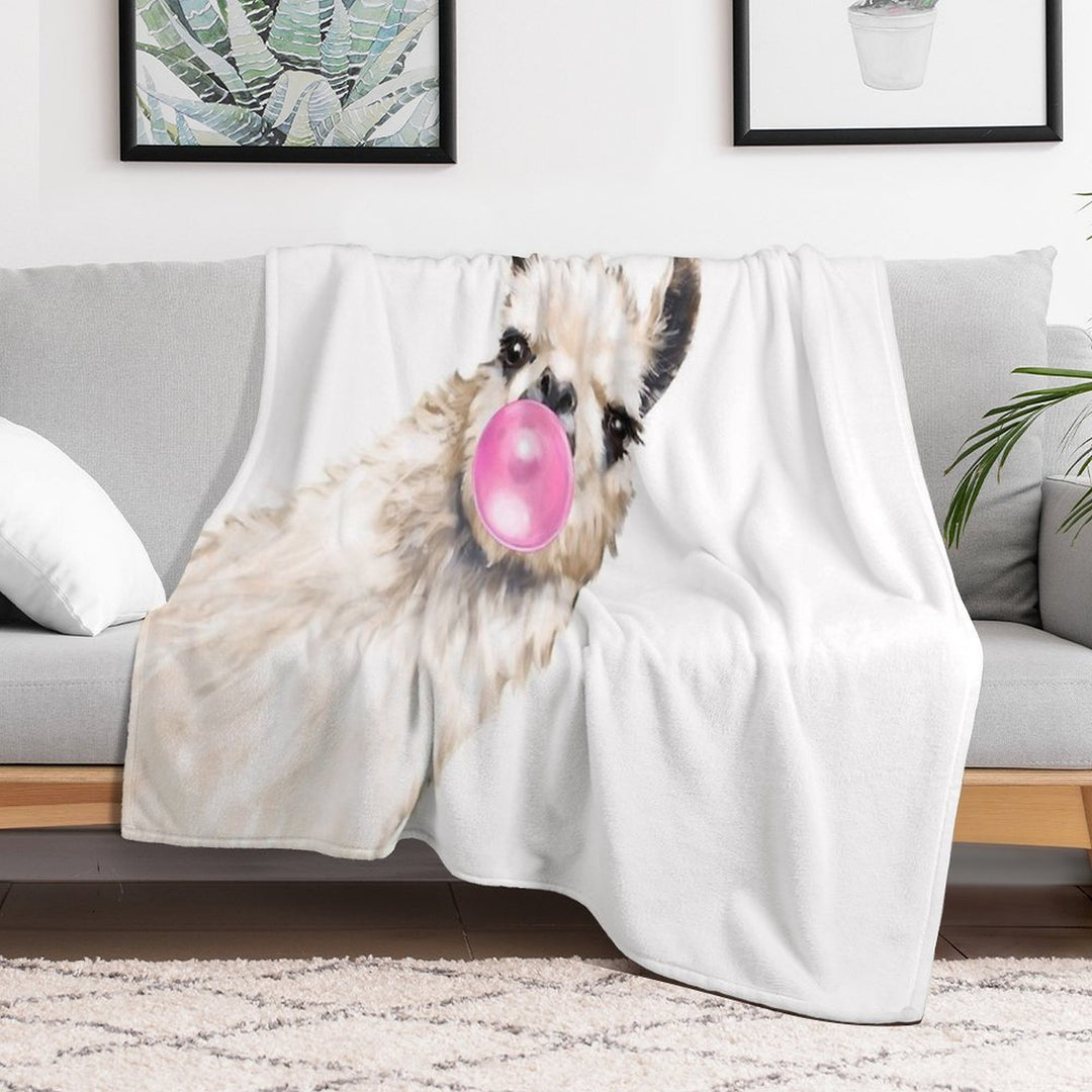 Sneaky Llama with Bubble Gum All-season Throw Blanket