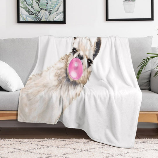 Sneaky Llama with Bubble Gum All-season Throw Blanket