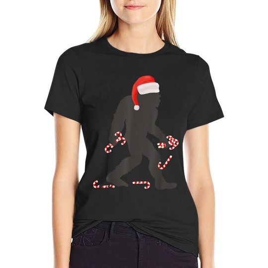 Funny Christmas Bigfoot with Santa Hat Carrying Candy Canes  Odor-resistant T-Shirt