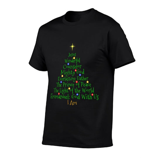 Christian Christmass Bible Names of Jesus Tree Shaped  Polyester Blend T-Shirt
