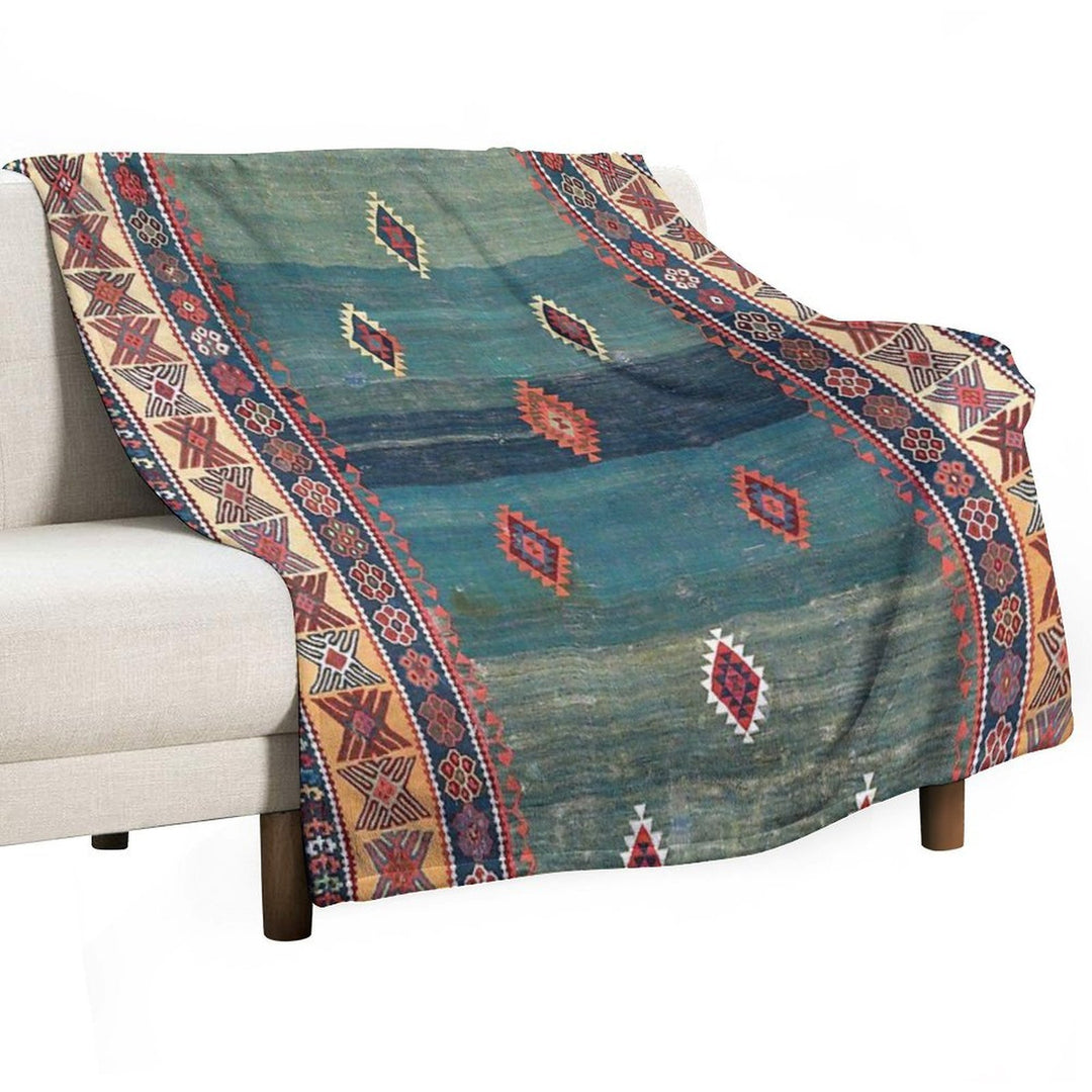 Sivas Antique Turkish Niche Kilim Print Sustainable Throw Blanket