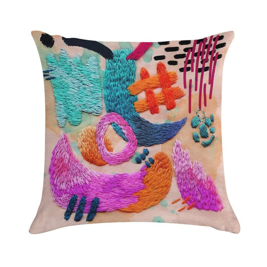 Abstract Embroidery Soft Easy Maintenance Throw Pillow
