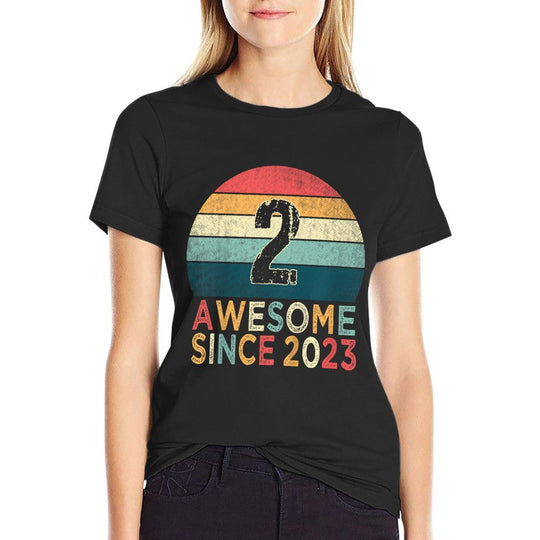 Kids 2nd Birthday Vintage Retro 2 Years Old Awesome Since 2023  Lightweight T-Shirt