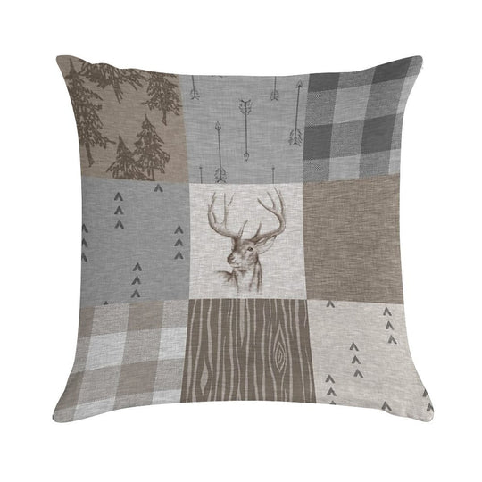 Deer Patchwork - Rustic Neutrals Soft Hidden Zipper Throw Pillow