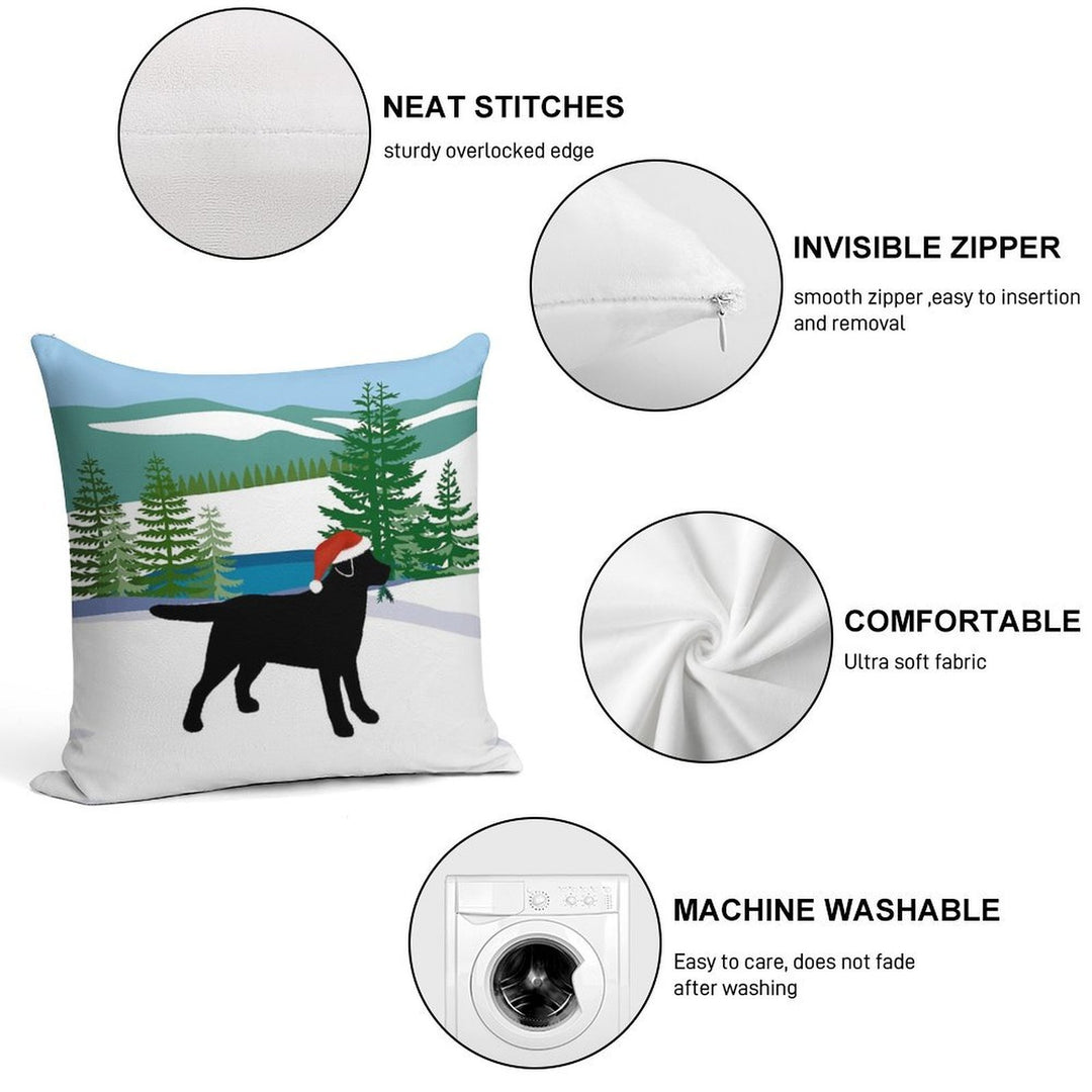 Black Labrador Christmas Winter View Soft Luxury Feel Throw Pillow