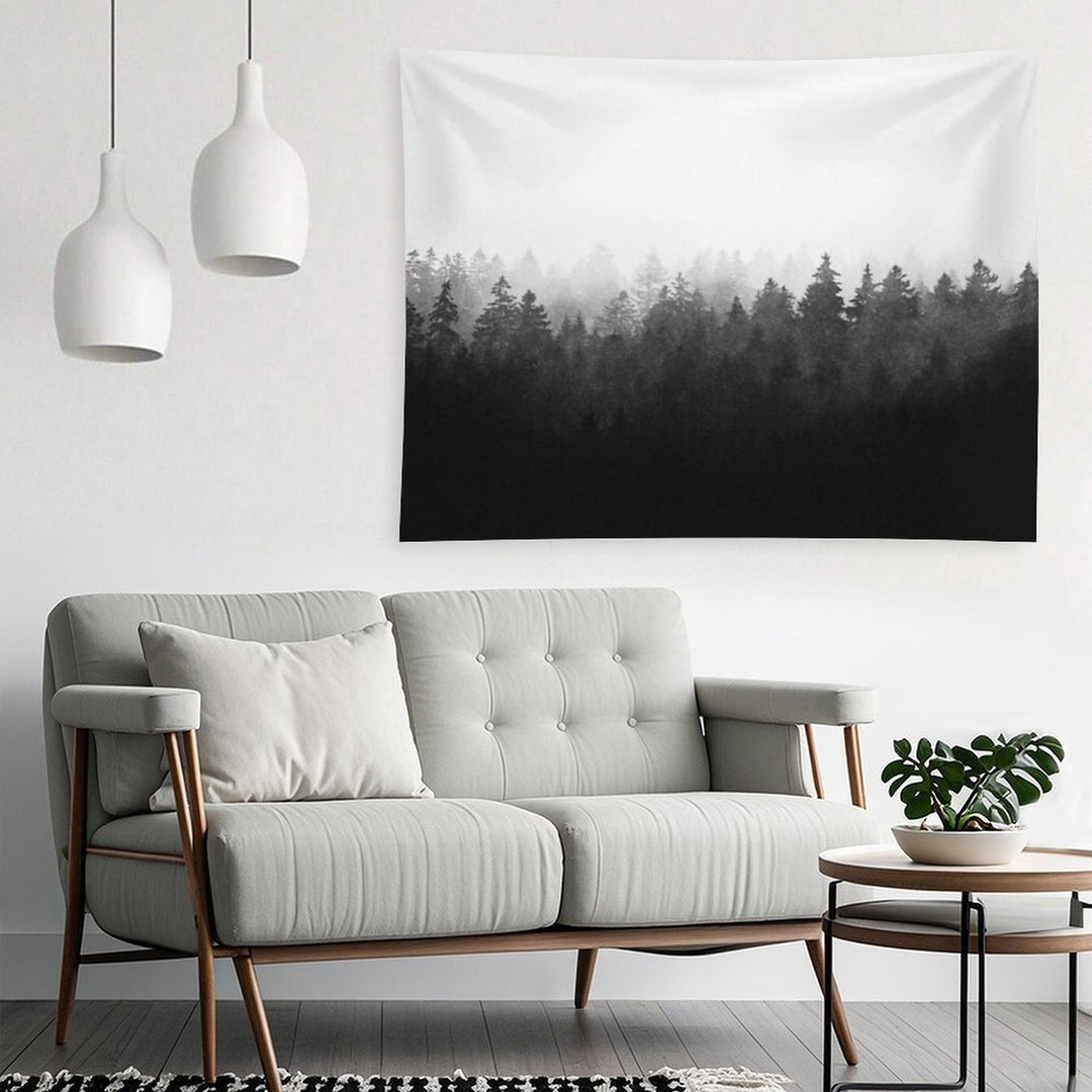 A Wilderness Somewhere  Misty Romantasy Fairytale Ghostwood Forest With Cascadia Trees Covered In Magic Light And Fog Tapestry