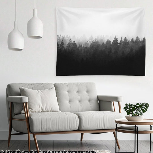 A Wilderness Somewhere  Misty Romantasy Fairytale Ghostwood Forest With Cascadia Trees Covered In Magic Light And Fog Tapestry