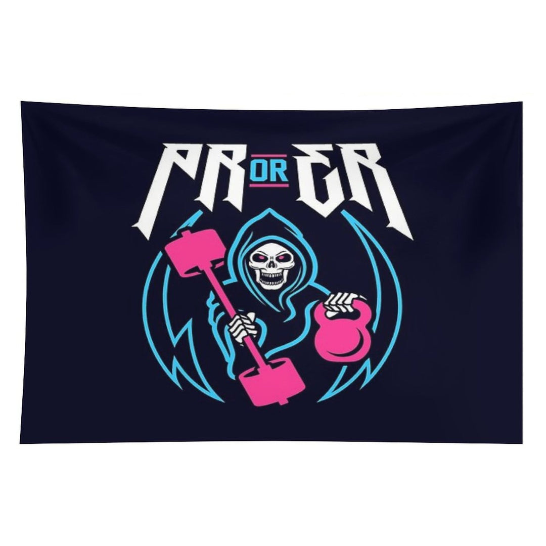 PR Or ER (Gym Reaper Kettlebell & Barbell) Funny Gym Ego Lifting Tapestry