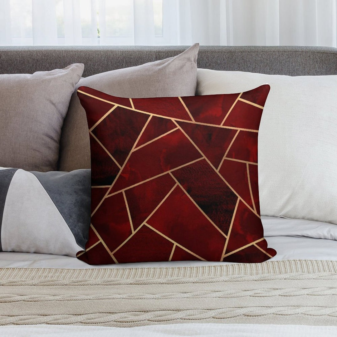 Red & Gold Geo Soft Shrink-Resistant Throw Pillow