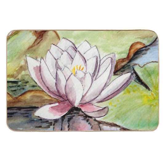 Lotus Oval Watercolor Painting  Versatile Bath Mat