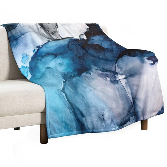 White Sand Blue Sea - Alcohol Ink Painting Premium Throw Blanket