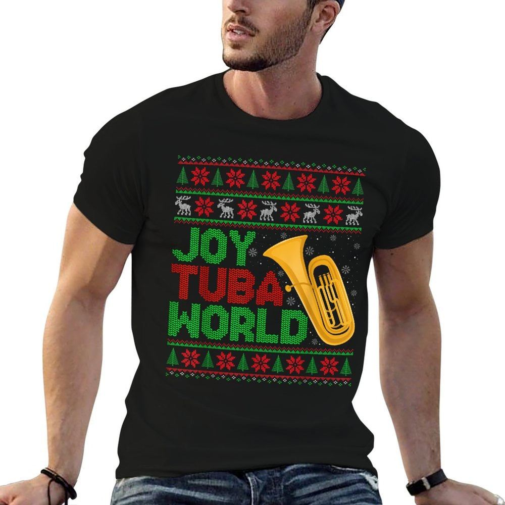 Joy Tuba World Music Lover Xmas Tuba Ugly Christmas  Cotton T-Shirt