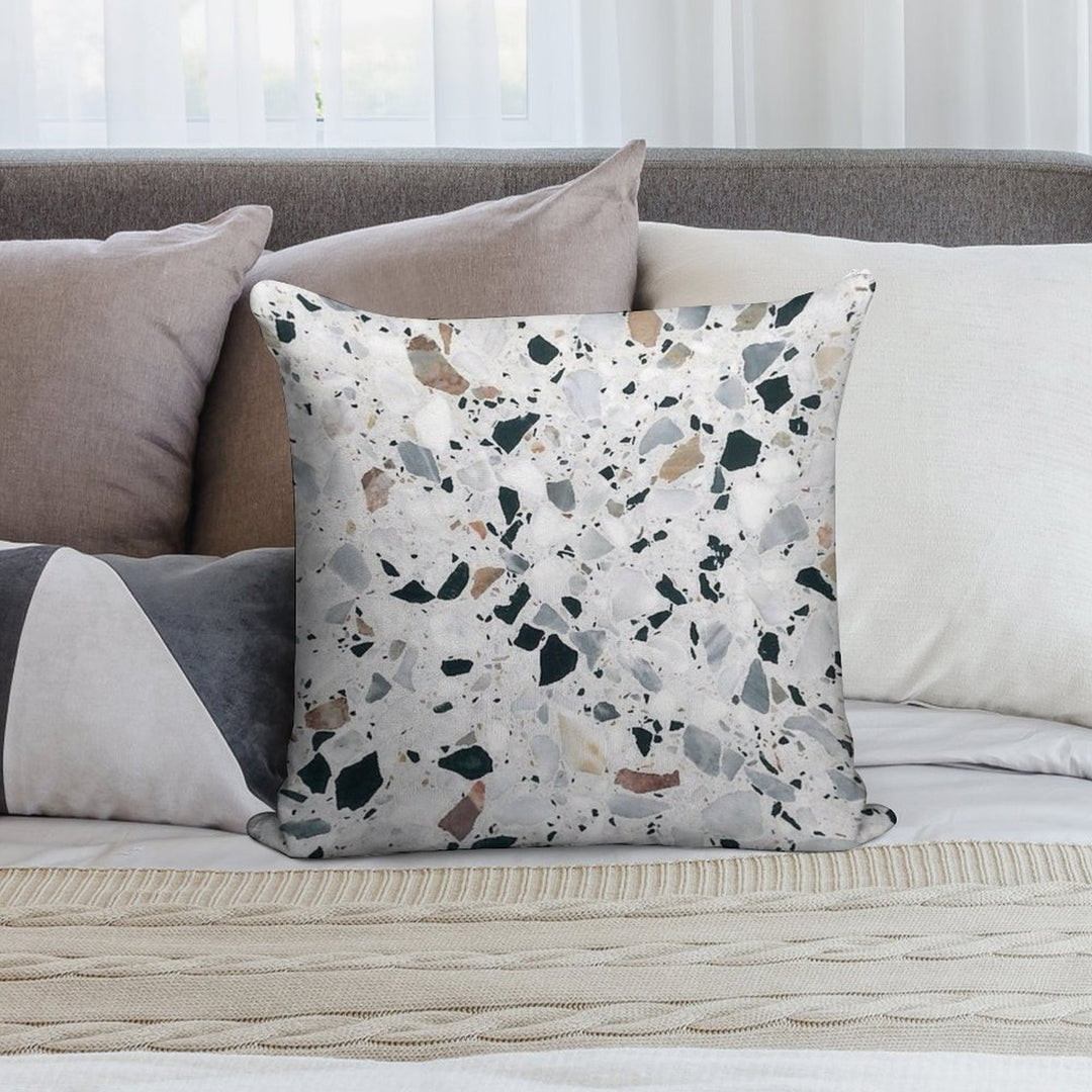 Terrazzo Black, White, Grey And Bronze Soft Shrink-Resistant Throw Pillow