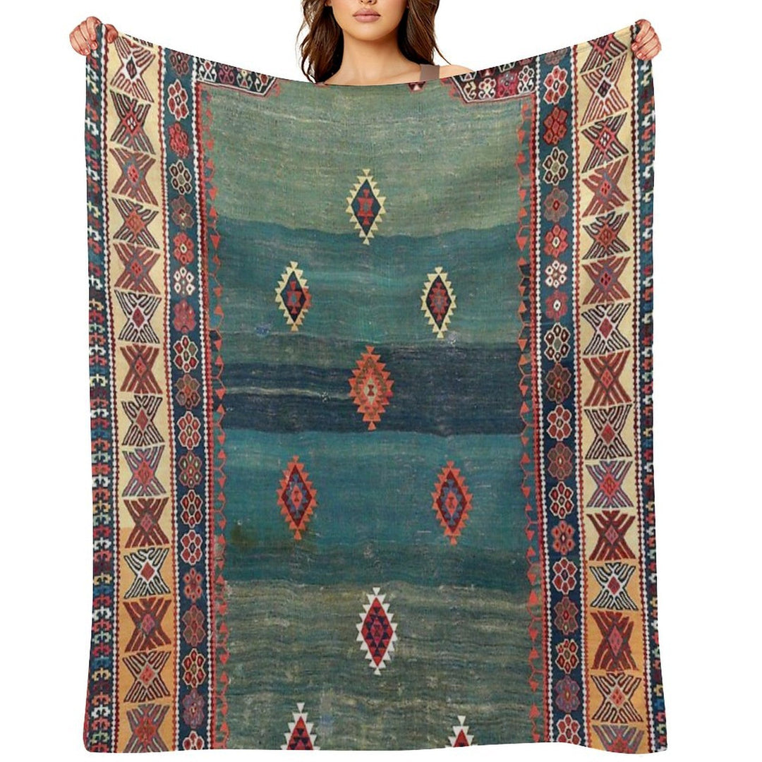 Sivas Antique Turkish Niche Kilim Print Sustainable Throw Blanket