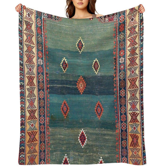 Sivas Antique Turkish Niche Kilim Print Sustainable Throw Blanket