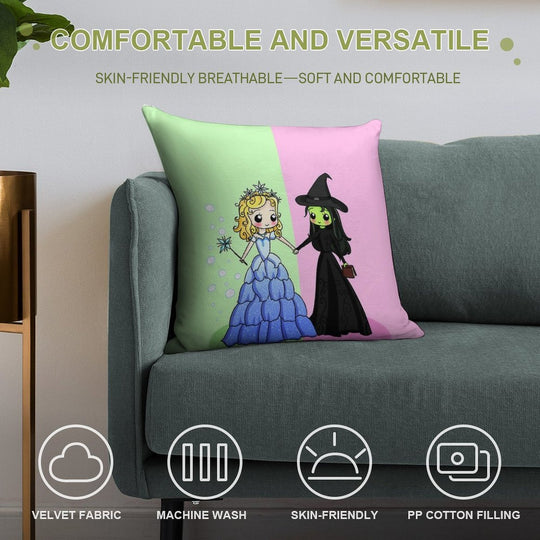 Elphaba & Glinda Soft Hidden Zipper Throw Pillow