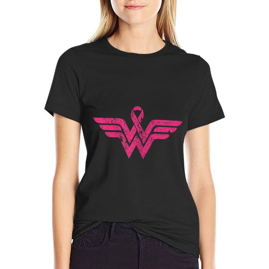 Vintage Retro Breast Cancer Awareness Pink Ribbon Superhero  Slim-fit Cut T-Shirt