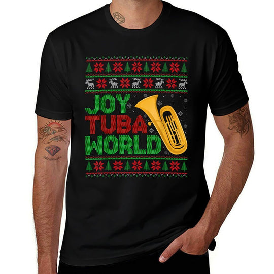 Joy Tuba World Music Lover Xmas Tuba Ugly Christmas  Cotton T-Shirt