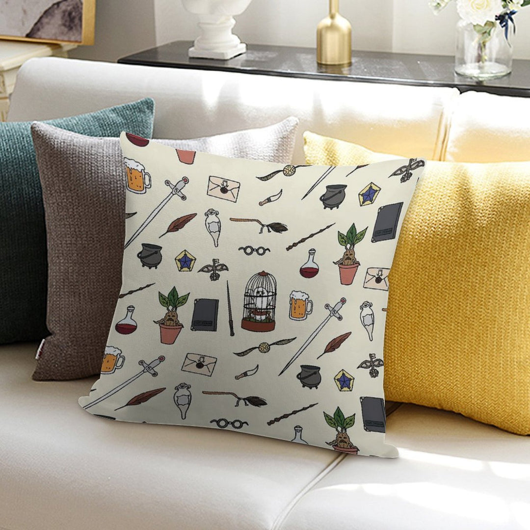 Owl And Wand Soft Short Plush Fabric Throw Pillow
