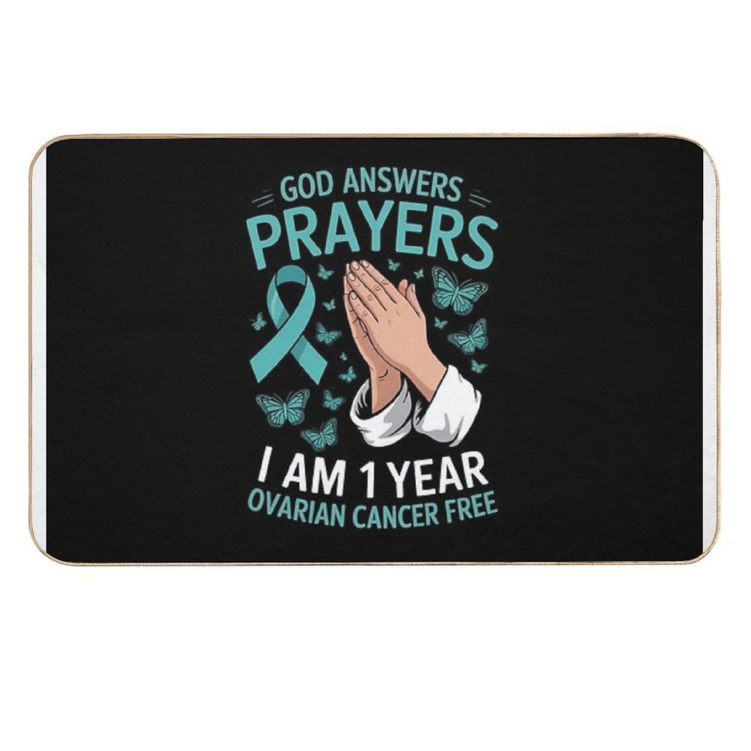 1 Year Ovarian Cancer Free God Prayer Cancer Awareness  Eco-Friendly Bath Mat