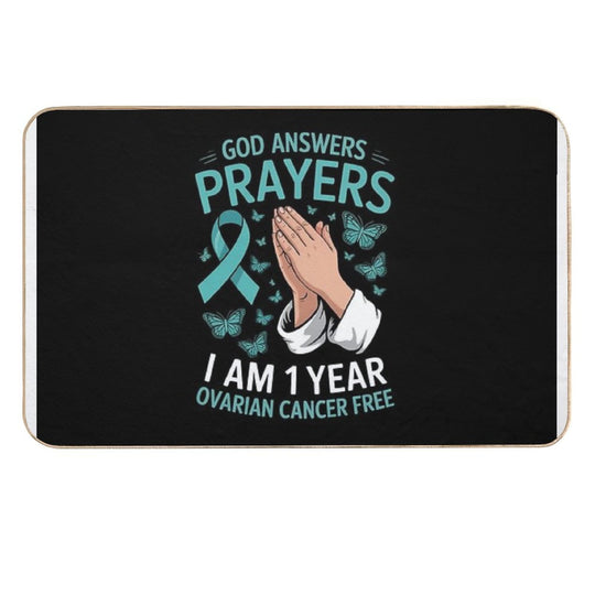1 Year Ovarian Cancer Free God Prayer Cancer Awareness  Eco-Friendly Bath Mat