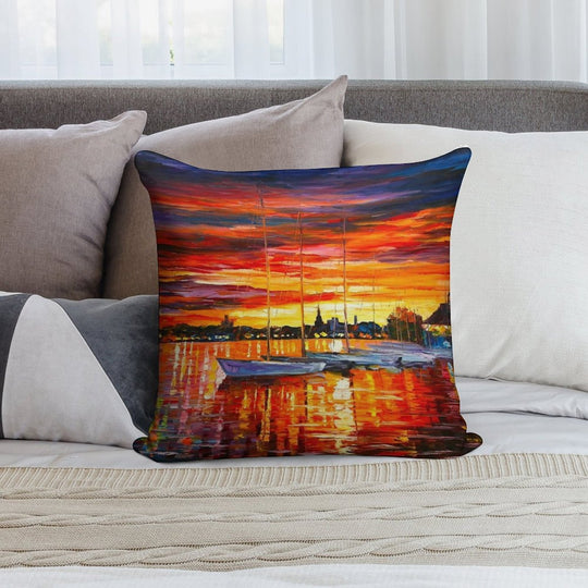 HELSINKI - SAILBOATS AT YACHT CLUB - Leonid Afremov CITYSCAPE Soft Easy Maintenance Throw Pillow