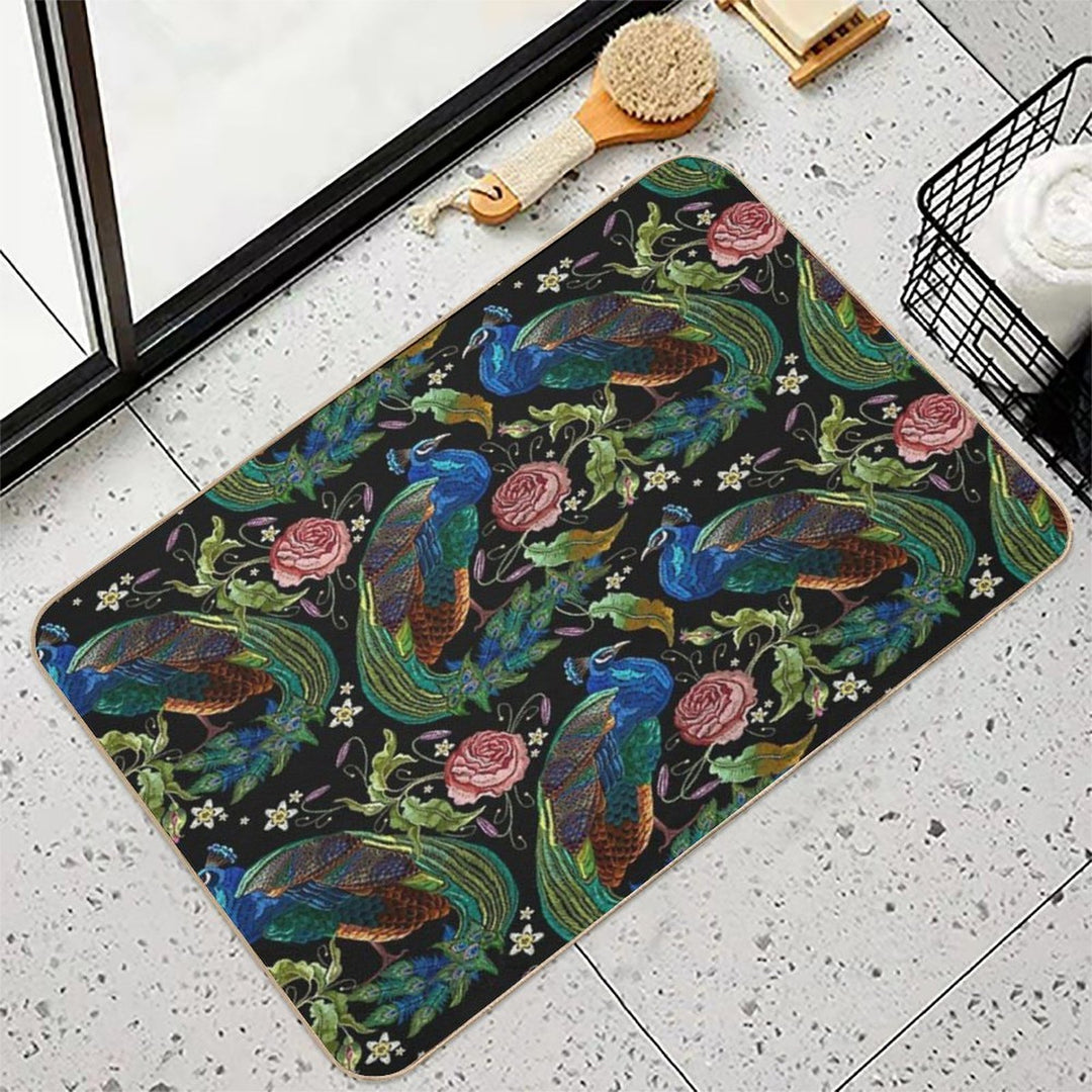 Embroidery Peacocks  Multi-Purpose Bath Mat