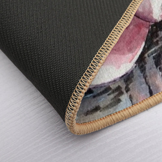 Lotus Oval Watercolor Painting  Easy To Clean Bath Mat