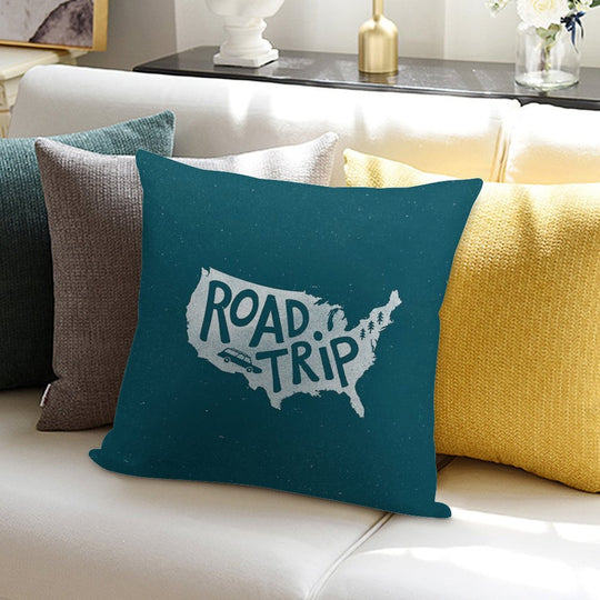 Road Trip USA - Blue Soft Durable Construction Throw Pillow