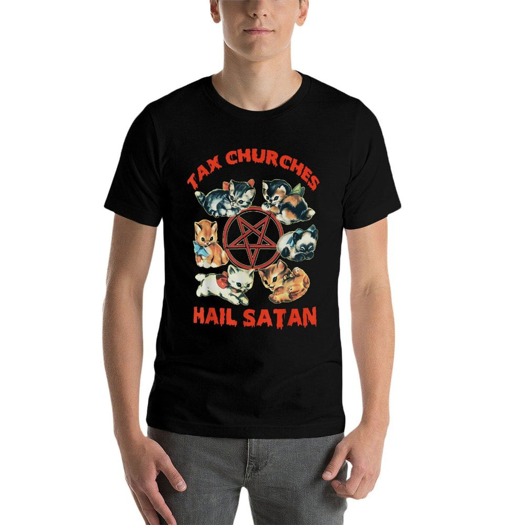Tax Churches Hail Satan Funny Design  Cotton T-Shirt