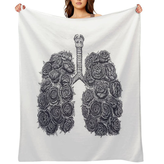 Lungs with Peonies Plush Throw Blanket