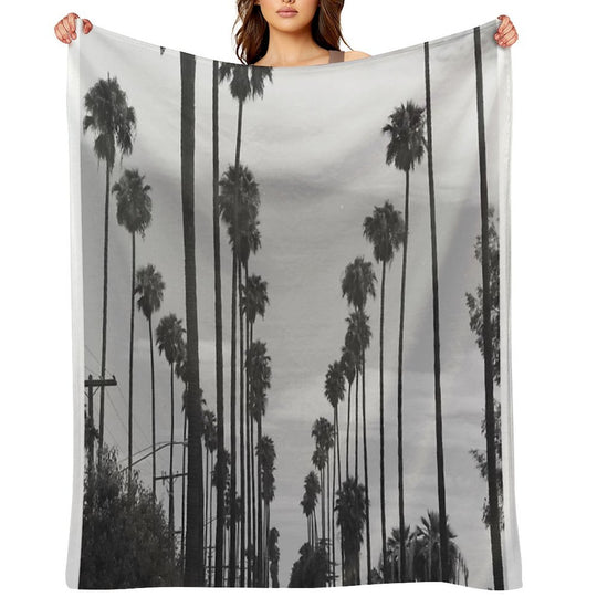 Vintage Black & White California Palm Trees Photo Machine-washable Throw Blanket