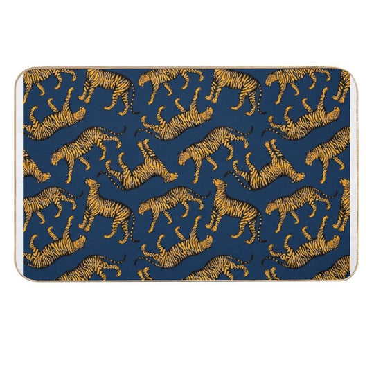 Tigers (Navy Blue And Marigold)  Pet-Safe Bath Mat