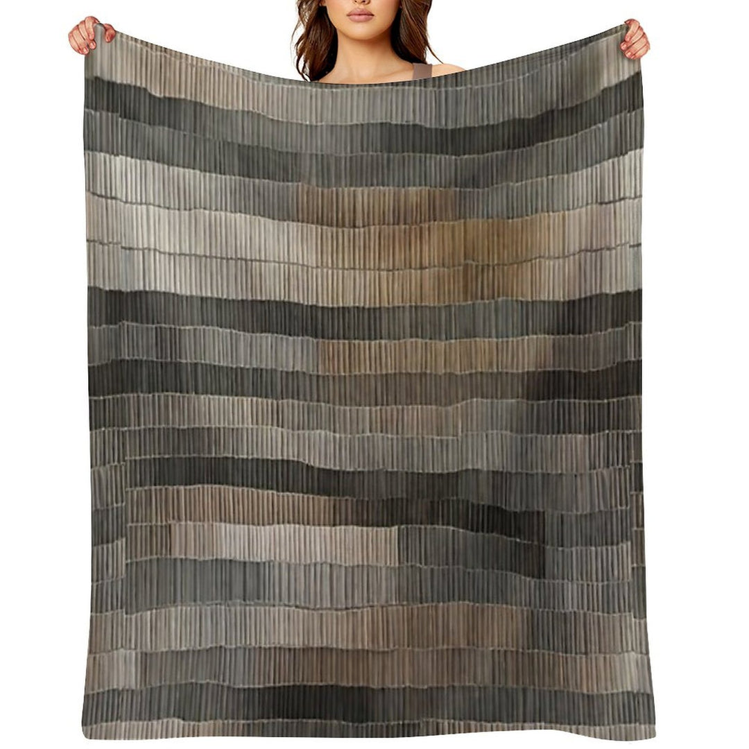 Black & Grey Horizontal Strap Abstract Retro Pattern Design Plush Throw Blanket