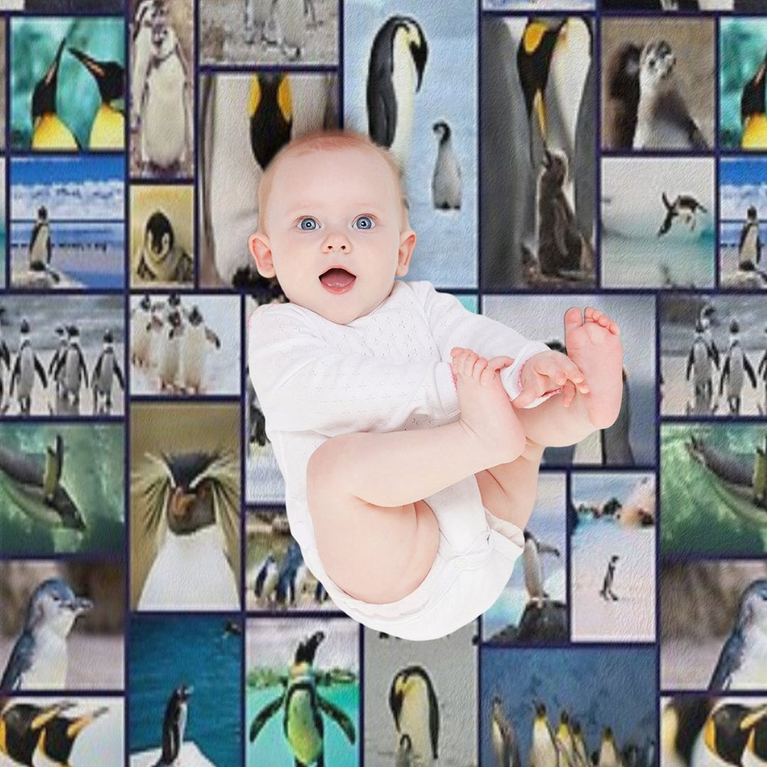 Penguin Pattern Photo Collage Velvety-soft Throw Blanket