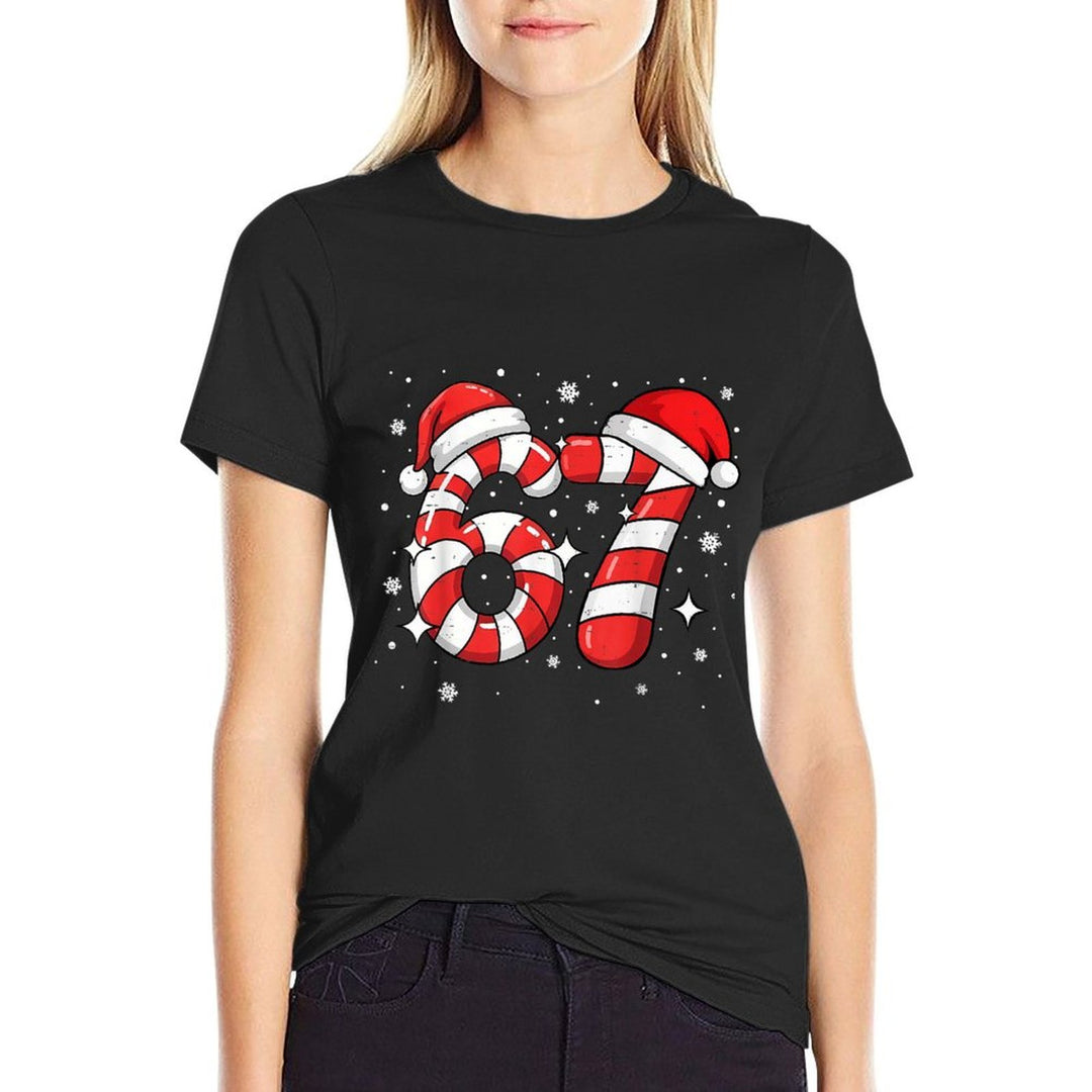 67 Meme Six Seven Candy Cane Christmas Boys Girls Kids  Relaxed-fit T-Shirt