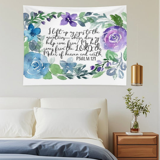 Psalm 121  I Lift My Eyes to The Mountains  Scripture Art Tapestry
